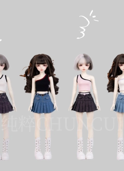 BJD Clothes One-shoulder Tank Top Denim Pleated Skirt for OB24 1/6 1/4 1/3 Ball-jointed Doll