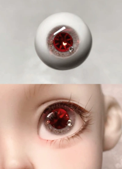 ドール用アイ レジンアイ「紅妆」レッド キラキラ 石膏+樹脂アイ 10mm/12mm/14mm/16mm/18mmサイズ人形用 BJD