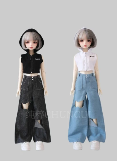BJD Clothes Hooded Zip-up Vest Wide-leg Pants for OB24 1/6 1/4 1/3 Ball-jointed Doll