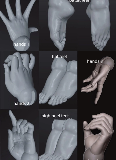 BJD [Add-on Items] Hands High Heel Feet Ballet Feet for 1/4 1/3 Oil Painting Body Ball-jointed Doll