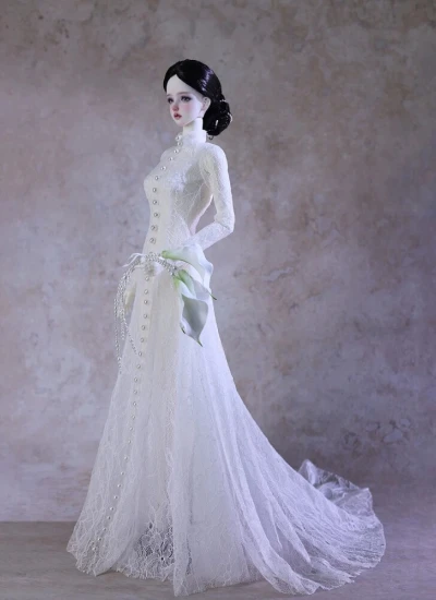 Shang Shang BJD Clothes Vintage Pearl Princess Collar Mermaid Train Wedding Dress for 1/3 Size Ball Jointed Doll