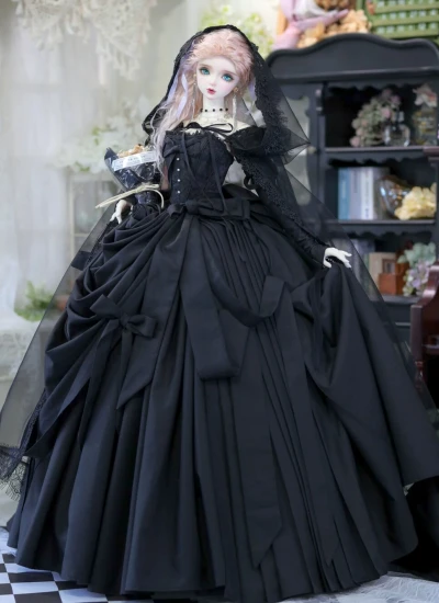 BJD Clothes Girl [Rose Whispers] Wedding Dress Suit [Black] for 1/3 65cm 68cm 70cm Size Ball-jointed Doll