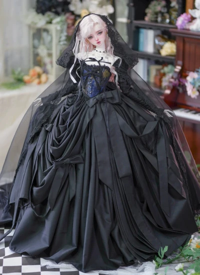 期間限定 ドール用服  ドレスセット【心語薔薇】ウェディングドレス 藍黑金 ブルーブラックゴールド色 女の子用  SD/58cm/62cm/68cm/70cmサイズ 球体関節人形用 BJDDOLL