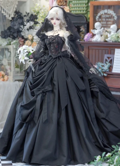 BJD Clothes Girl [Rose Whispers] Wedding Dress Suit [Red-black-gold] for 1/3 65cm 68cm 70cm Size Ball-jointed Doll
