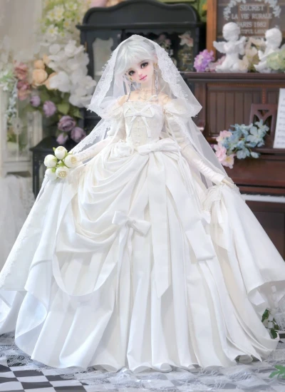 BJD Clothes Girl [Rose Whispers] Wedding Dress Suit [White] for 1/3 65cm 68cm 70cm Size Ball-jointed Doll