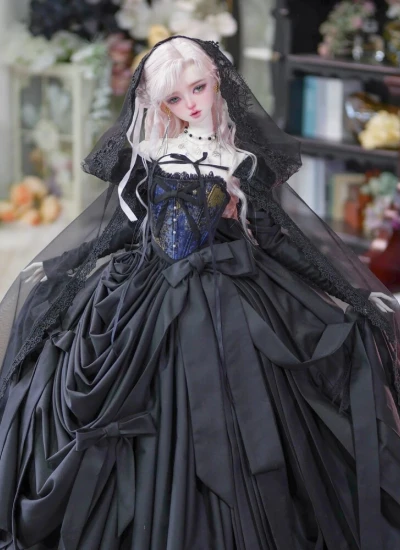 BJD Clothes Girl [Rose Whispers] Wedding Dress Suit [Black-blue-gold] for 1/3 65cm 68cm 70cm Size Ball-jointed Doll