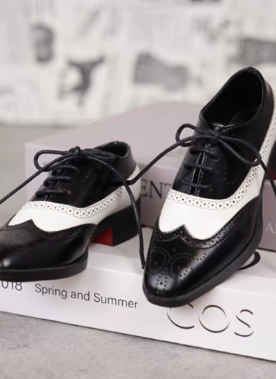 BJD Shoes White and Black Leather Shoes for ID75 Size Ball-jointed Doll