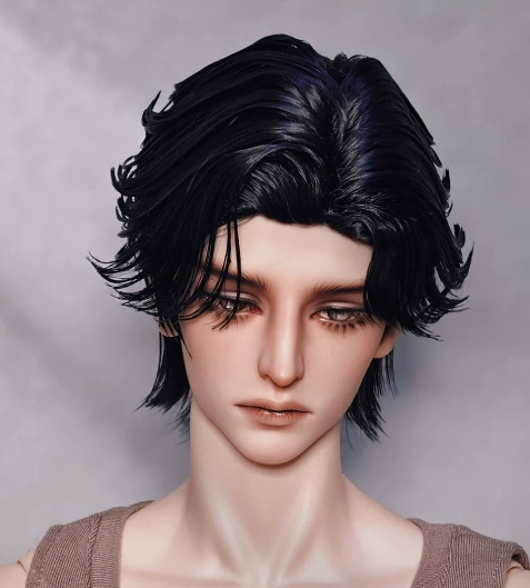 BJD Male Black Wolf Cut Style Wig High Temperature Soft Short Hair for SD Size Ball-jointed Doll
