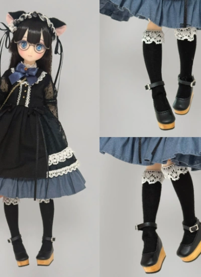 BJD Doll Style Wooden Sole Black White Shoes for AZONE/OB22/OB24 Size Ball Jointed Doll