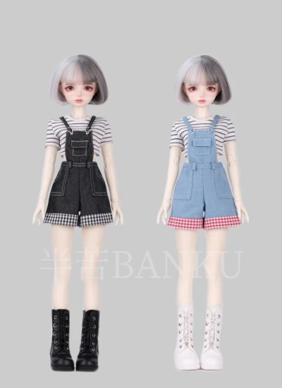 BJD Clothes Denim Short Overalls for OB24 1/6 1/4 1/3 Ball-jointed Doll