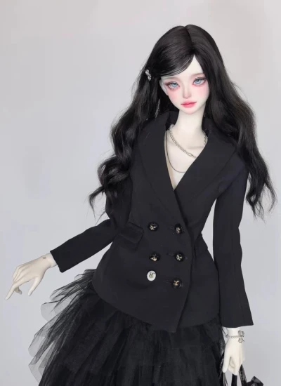BJD Clothes Girl Black Rose Fitted Blazer Skirt Set for 60cm 70cm Size Ball-jointed Doll