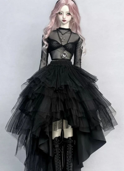 BJD Clothes Girl Black Multi-layered Tulle Long Skirt for 60-68cm Size Ball-jointed Doll