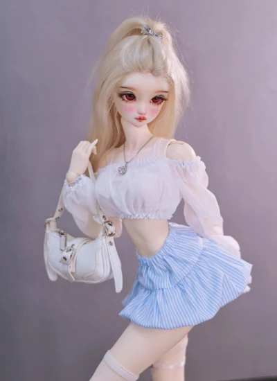 ドール用服 上下セット 3点セット ホワイト ブルー 女の子用 MSD/AP大MSD/SD/62cm/63cm/65cm/68cm人形用 球体関節人形用 BJD用