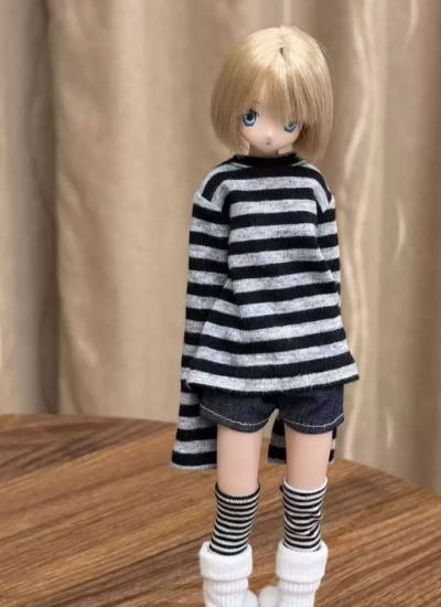 Chong Sheng BJD Clothes Black Striped Top+Denim Shorts Set for OB22/azone/blythe Size Ball-jointed Doll