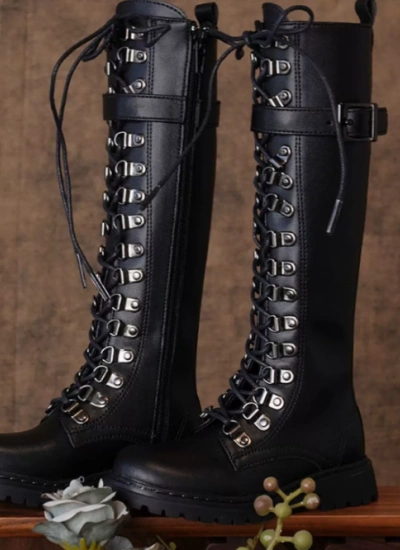 BJD Shoes Black Lace Up High Cut Martin Boots for ID75 Size Ball-jointed Doll