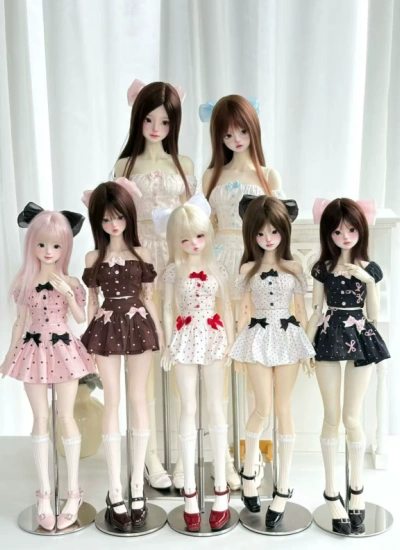 BJD Clothes Off-shoulder Polka Dot Tiered Dress for MSD/SD Size Ball-jointed Doll