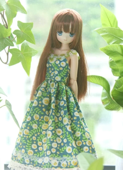 BJD Clothes Fresh Green Floral Long Doll Dress Set for YOSD/OB22/OB24 Size Ball-jointed Doll