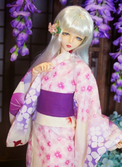 BJD Clothes Pink Purple Hydrangea Yukata Kimono for MSD/SD/70cm/ID75 Size Ball-jointed Doll