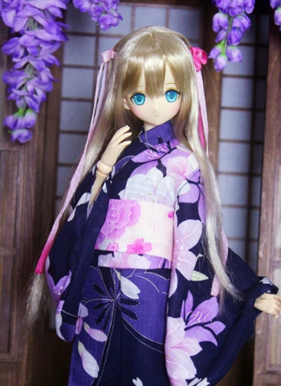 BJD Clothes Dark Blue Lily Print Yukata Kimono for MSD/SD Size Ball-jointed Doll