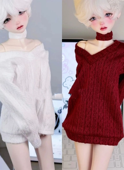 BJD Clothes Deep V-neck Off-the-shoulder Sweater for 1/6 1/4 70cm 75cm Size Ball Jointed Doll