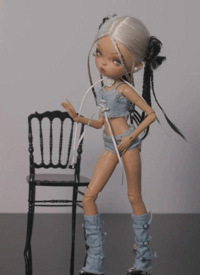 YEEVENTIDUE BJD Clothes Denim Bikini Set With Denim Leg Warmers for OB24 Size Ball Jointed Doll