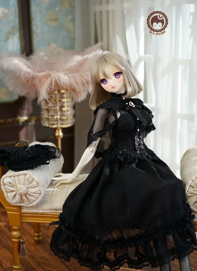 ドール用服 ワンピース ブラック 1/3（DD/DY）/SDGR/UFDOLL/AS58/62サイズ用 女の子用 球体関節人形用 BJD用