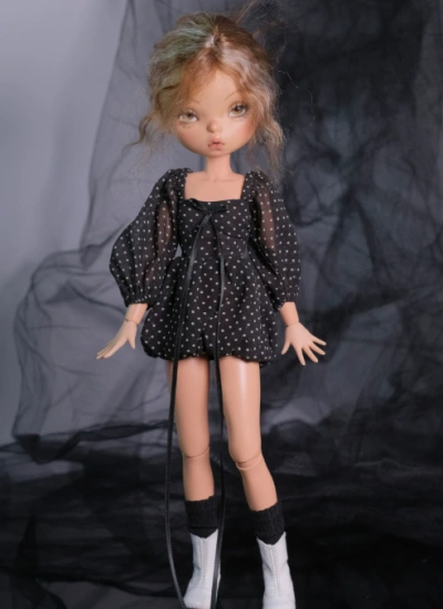 YEEVENTIDUE BJD Clothes Black Polka Dot Puffy Skirt for OB24 Size Ball Jointed Doll