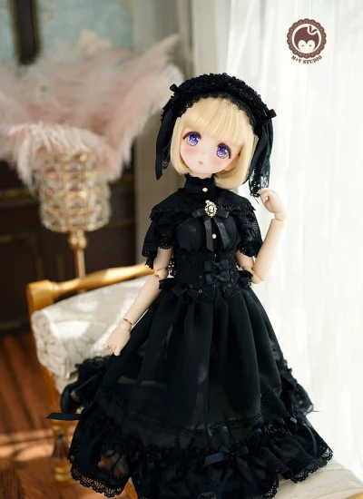 ドール用服 ワンピース ブラック 大MSD/普MSD/MDD/MSDサイズ用 女の子用 球体関節人形用 BJD用