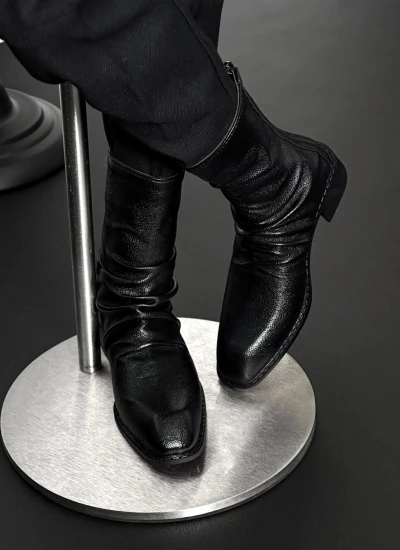 BJD Shoes Wrinkled Leather Motocycle Boots for ID75 Size Ball-jointed Doll