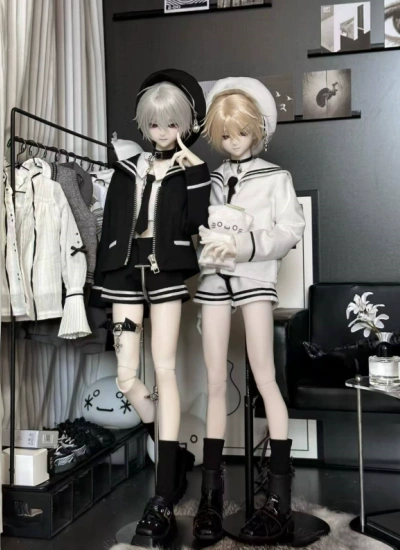 BJD Clothes Navy Style Twin Black & White Outfit Set for MSD Size Ball-jointed Doll