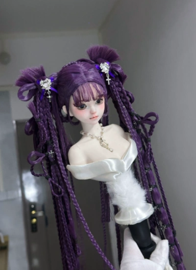 You Ni BJD Long Hair Purple Cross Double Ponytails Wig for 1/3 1/4 1/6 Ball-jointed Doll