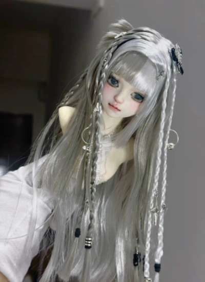 You Ni BJD Long Hair Grey and White Split Two-tone Hairstyle for 1/3 1/4 1/6 Ball-jointed Doll