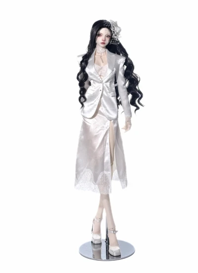 YEEVENTIDUE BJD Clothes Satin Waist-Cinched Blazer + Lace Camisole + Satin Lace Slit Midi Skirt Set for DZ70/IMPL68/DZ71 Size Ball Jointed Doll