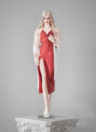 YEEVENTIDUE BJD Clothes Black Split Satin Dress + Long Black Robe + Black Feather Shawl for ID75 Size Ball Jointed Doll