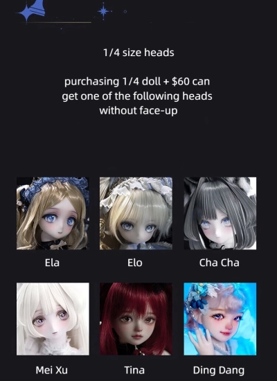 AEDOLL BJD Add-on Heads for 1/4 Ball Jointed Doll