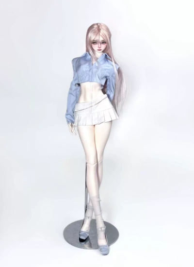 YEEVENTIDUE BJD Clothes Light Blue Cropped Shirt + Deconstructed Folded Waist Pleated Mini Skirt for DZ70/IMPL68/DZ71 Size Ball Jointed Doll