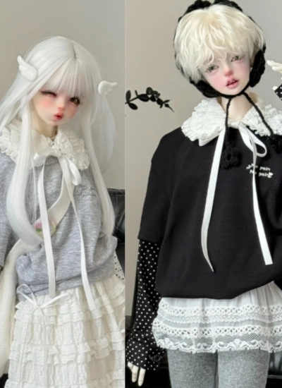 TBdoll BJD Clothes Black Gray Two-Piece Look Polka Dot Loose T-Shirt for SD16/62cm/68cm/71cm/73cm Size Ball Jointed Doll
