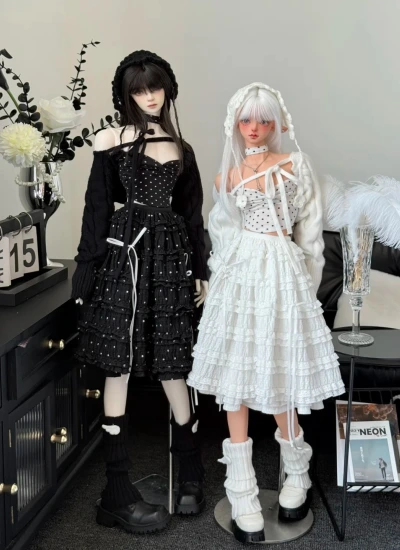 TBdoll BJD Clothes Black White Tiered Midi Skirt for SD16/62cm/68cm/71cm/73cm Size Ball Jointed Doll