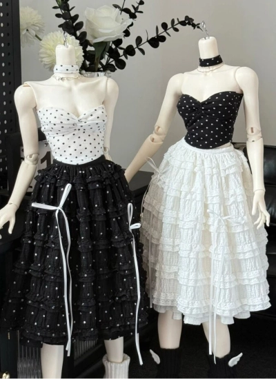 TBdoll BJD Clothes Black White Polka Dot Halter Twist Tube Top for 62cm/68cm/71cm/73cm Size Ball Jointed Doll