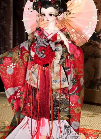 BJD Clothes [Yue Ying Shui Ge] Japanese Style Oiran Red Kimono for 1/4 1/3 68cm 70cm 75cm Ball-jointed Doll