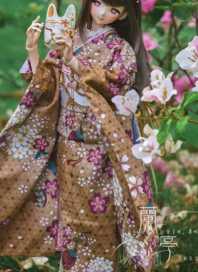 BJD Clothes [Zi Po Ran Ying] Cherry Blossom Furisode Japanese Style Kimono for 1/6 1/4 1/3 50cm 68cm 70cm 75cm Ball-jointed Doll
