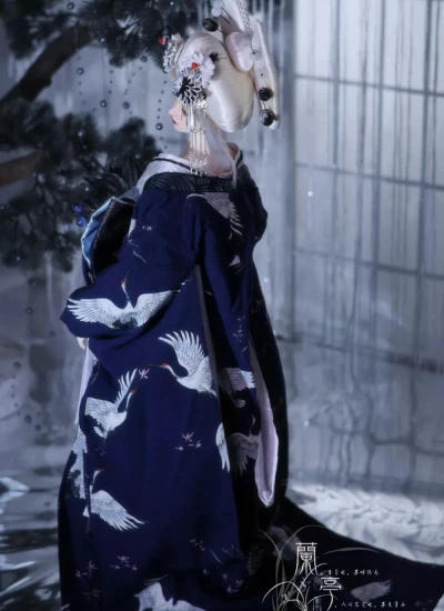 BJD Clothes [Luo Xuan Yu Song] Japanese Style Oiran Crane Pattern Kimono for 1/4 1/3 68cm 70cm 75cm Ball-jointed Doll