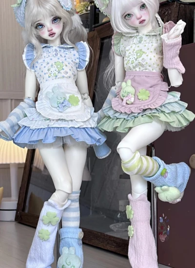 Ophelia BJD Clothes 「Berry Four Leaf Clover」 Dress Set Outfit for AZONE 1/6 Kumako 1/4 Size Ball jointed doll