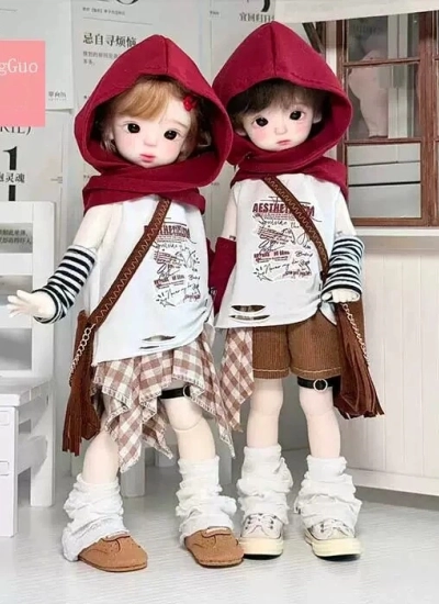 TangGuo BJD Clothes Wasteland Desert Traveler Couple Twin Outfit Set for 1/6 Size Ball Jointed Doll