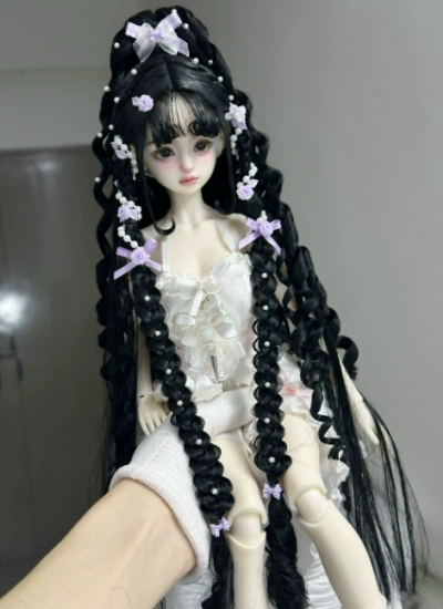 You Ni BJD Black‑Purple Curly Half‑Up High Ponytail Doll Wig for 1/3 1/4 1/6 Ball-jointed Doll
