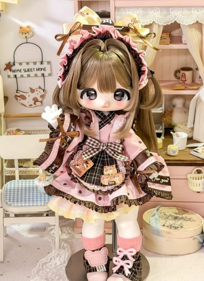 BJD Clothes Berry Chocolate Maid Dress Set for Little 1/6 Size Ball-jointed Doll