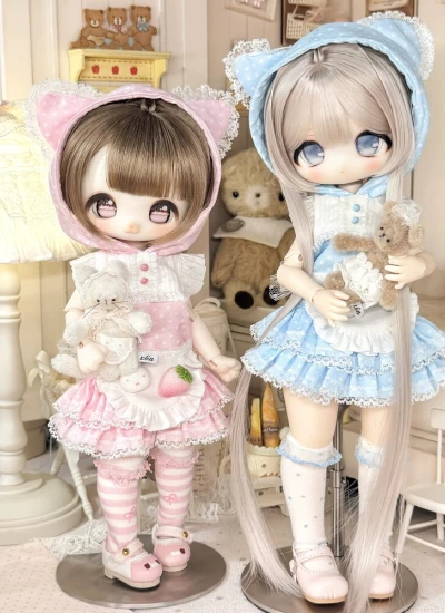 BJD Clothes Blue Pink Dot Dress Set for Little 1/6 Size Ball-jointed Doll