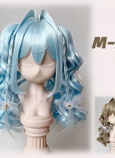 MQQ BJD Noodle‑Curled Twin‑Tail Wig for 1/4 1/3 Ball-jointed Doll