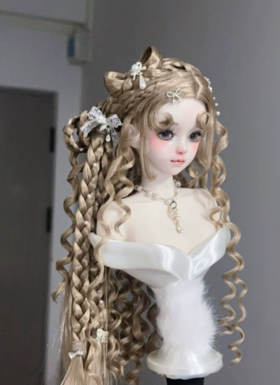 You Ni BJD Brown Side Ponytail Curly Wig With Silver Ornate for 1/3 1/4 1/6 Ball-jointed Doll