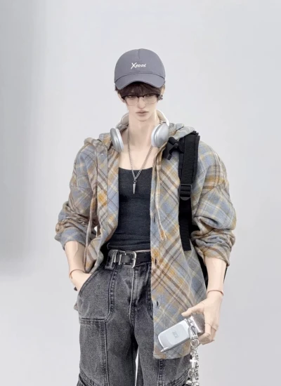 ChicMolly BJD Clothes Hoodie Plaid Shirt for 73cm 75cm 77cm Size Ball Jointed Doll